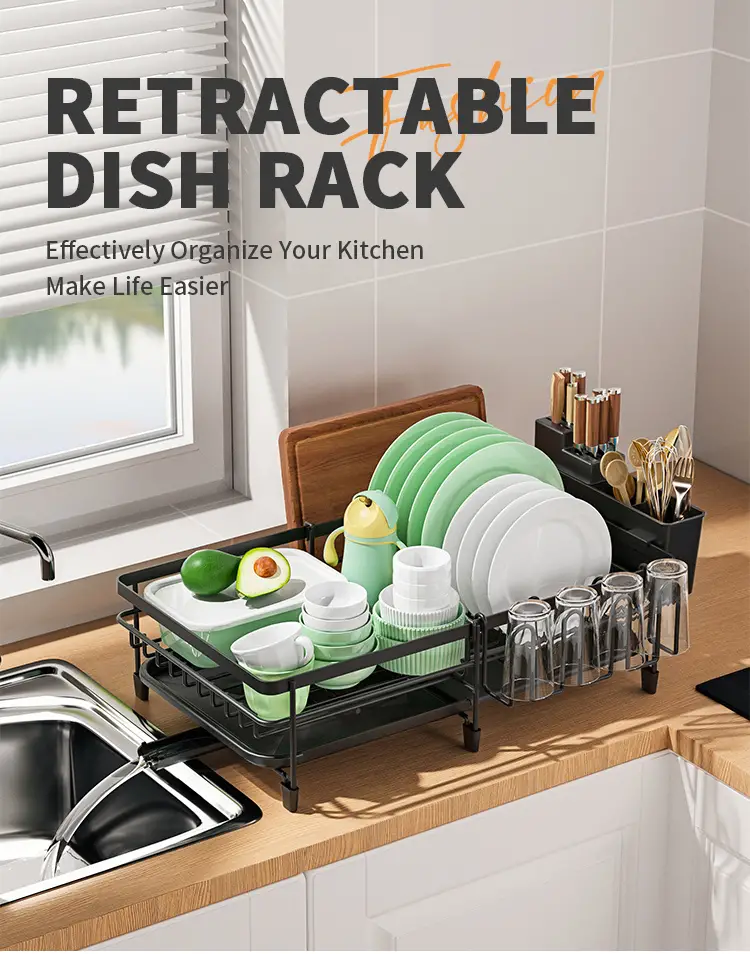 Large Dish Drying Rack, Extendable Dish Rack, Multifunctional Dish