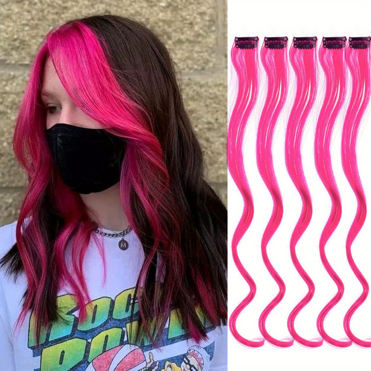 5Pcs Extensiones de Cabello de Colores para Fiestas - Temu Chile