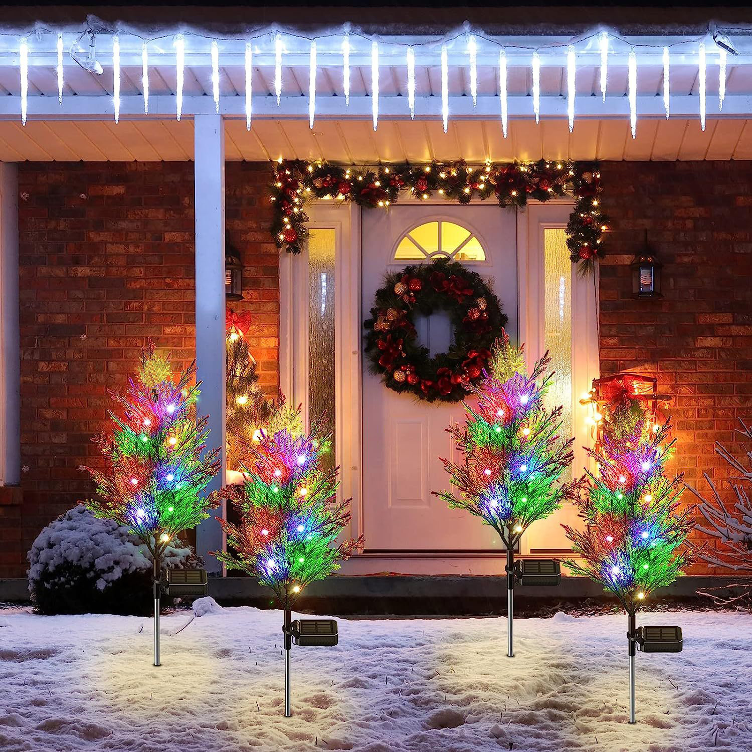 2pcs solar pine lights christmas garden ground lights waterproof multi color garden path outdoor christmas festival lights landscape lights solar lawn decorative lights details 7