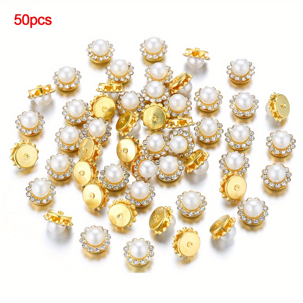 Image of 50pcs Flower Rhinestone Beads Pearl For Brooch Hairpin Hair Clips Bowknot Cabochons Embellishments Jewelry Making