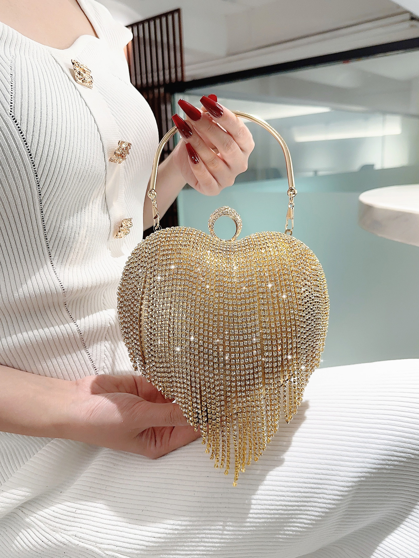 Women's Luxurious Heart Tassel Evening Clutch Rhinestone Wedding Party Purse Tote Women's Rhinestone Clutch Evening Bag For 1920s Party Prom Wedding Bridesmaids, Party, Christmas, Halloween Ball, Birthday Gift, Attendance, Workplace, Etc