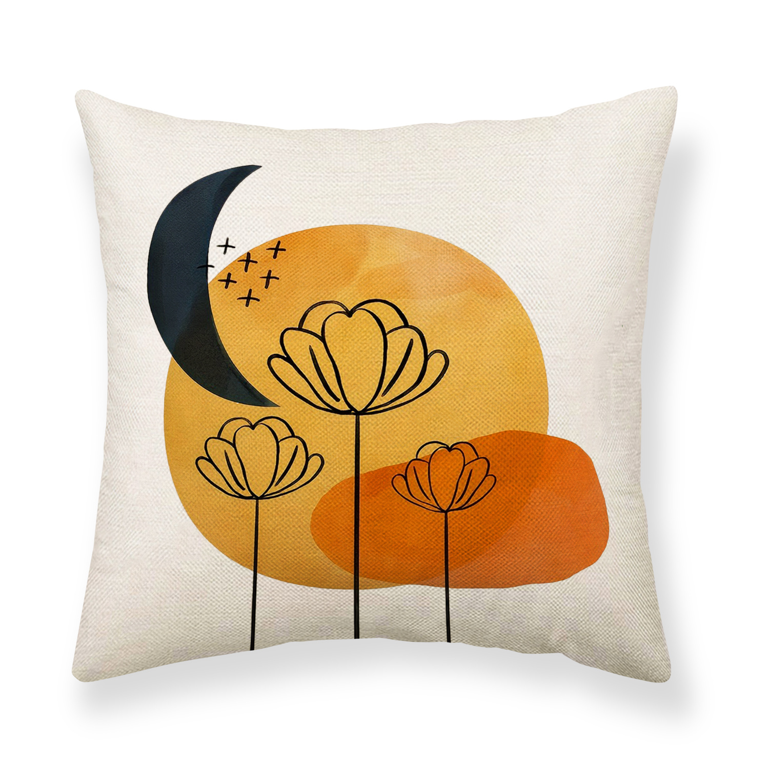 1pc Modern Style Linen Decorative Pillow Cover With Flower Print