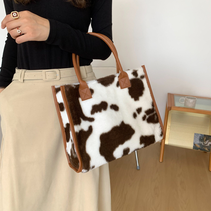 Women Imitation Lamb Fabric Shoulder Tote Bag Canvas Fluffy Fur