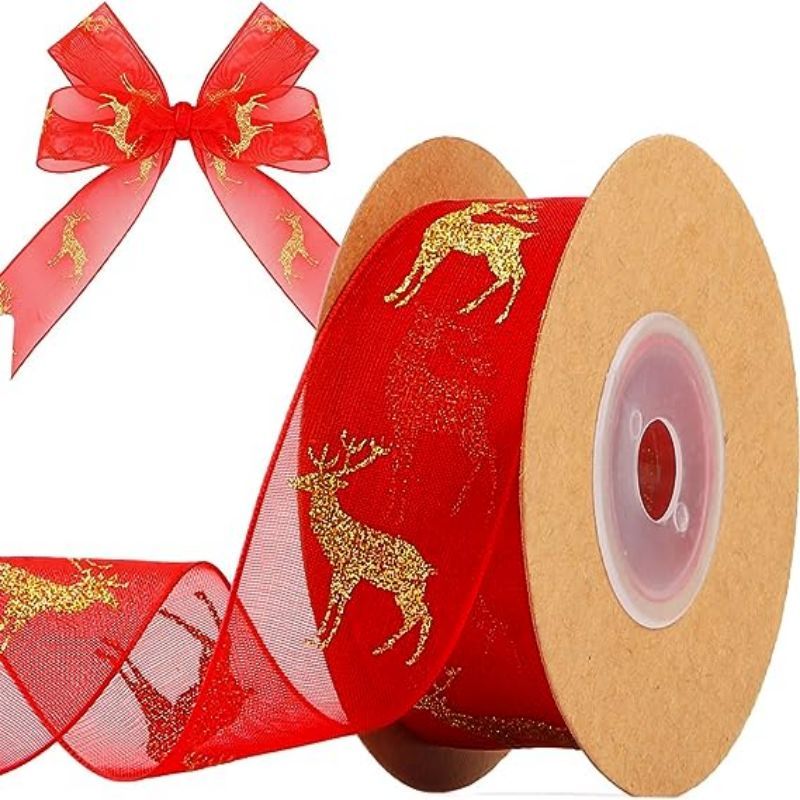 Christmas Gift Ribbon for Gift Wrapping, Glitter Christmas Ribbon for Gift  Wrapping for DIY Crafts Decor, 2 x 10 Yards x 1 Roll
