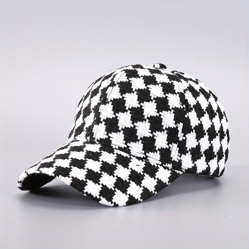 Stylish Houndstooth Baseball Black & White Checkered Warm Dad Hat  Lightweight Adjustable Sun Hats For Autumn - Temu Bahrain