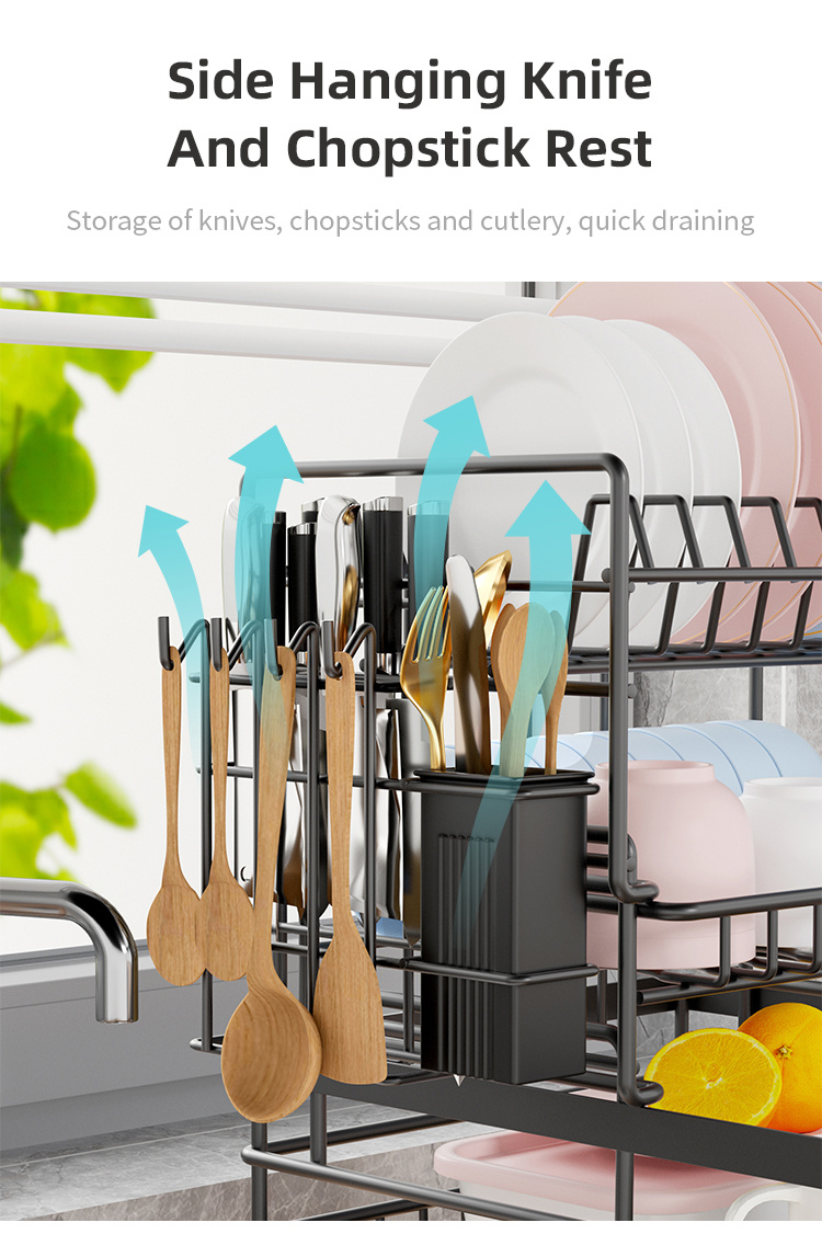 Knife Block Holder Rack with Cutting Board Dryer Cutlery Organizer Utensil  Storage Suspended Kitchen Sink Drainer