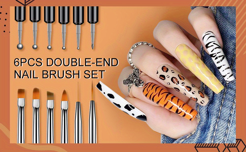 5PCS Nail Art Liner Brushes Double-Ended Leopard Print Acrylic Professional  Nail Detail Brush for Gel Polish