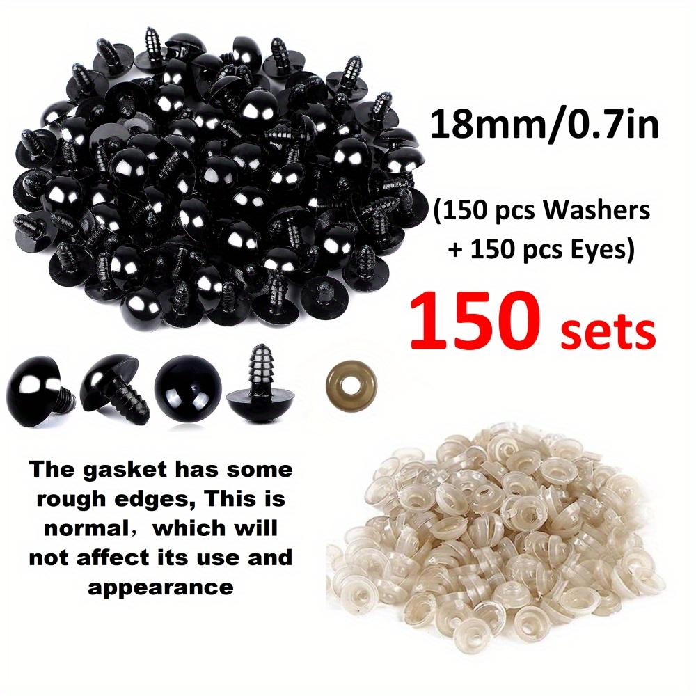 150pcs Safety Eyes for Amigurumi 12mm Plastic Crochet Doll Eyes with  Washers for Knitting Crochet Crafts., Black