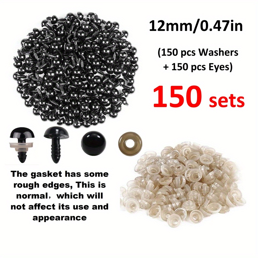 150pcs Safety Eyes for Amigurumi 12mm Plastic Crochet Doll Eyes with  Washers for Knitting Crochet Crafts., black
