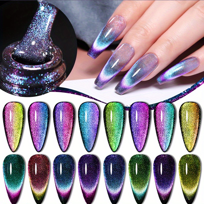 6 Colors 9d Holographic Broken Diamond Cat Magnetic Gel Nail - Temu