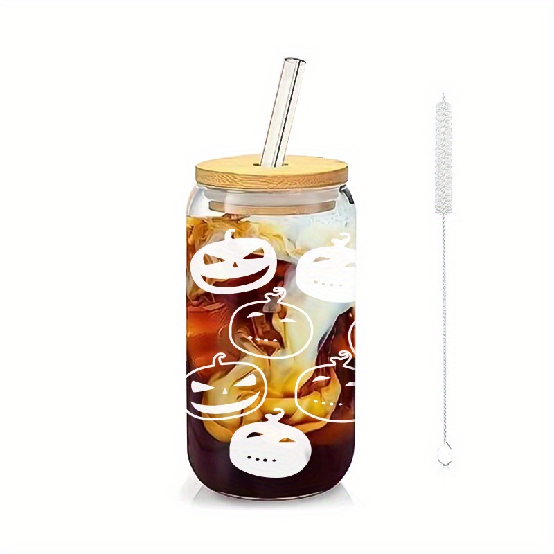 Creepy Cute 16oz Glass Iced Coffee Cup with Lid and Straw, Fall Tumble –  Wild Outdoor Creations