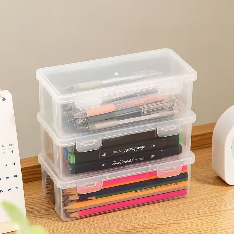 Cosmos Clear Color Pack of 3 Mini Craft Pencil Container Case Box Storage  Containers Box, Snap Closure for Pen, Pencils, Office Supplies, Markup Brush