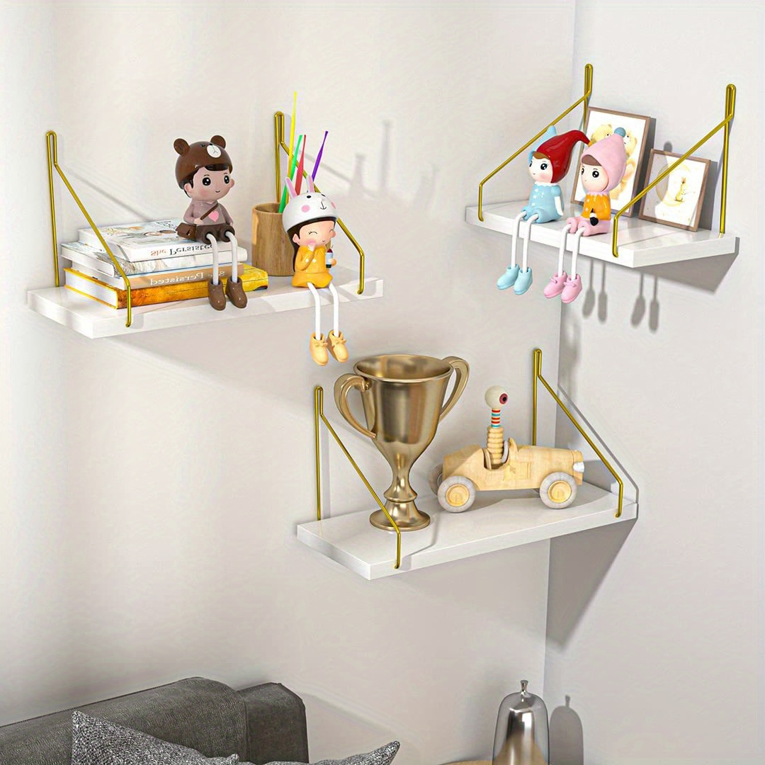 White Floating Shelves With Golden Metal Brackets Hanging Temu New