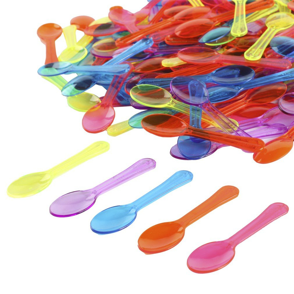 200pcs, Disposable Plastic Spoon, Individually Packaged Disposable Spoon,  Thickened Transparent Dessert Spoon, Yogurt Spoon, Ice Cream Spoon, Mini Spo