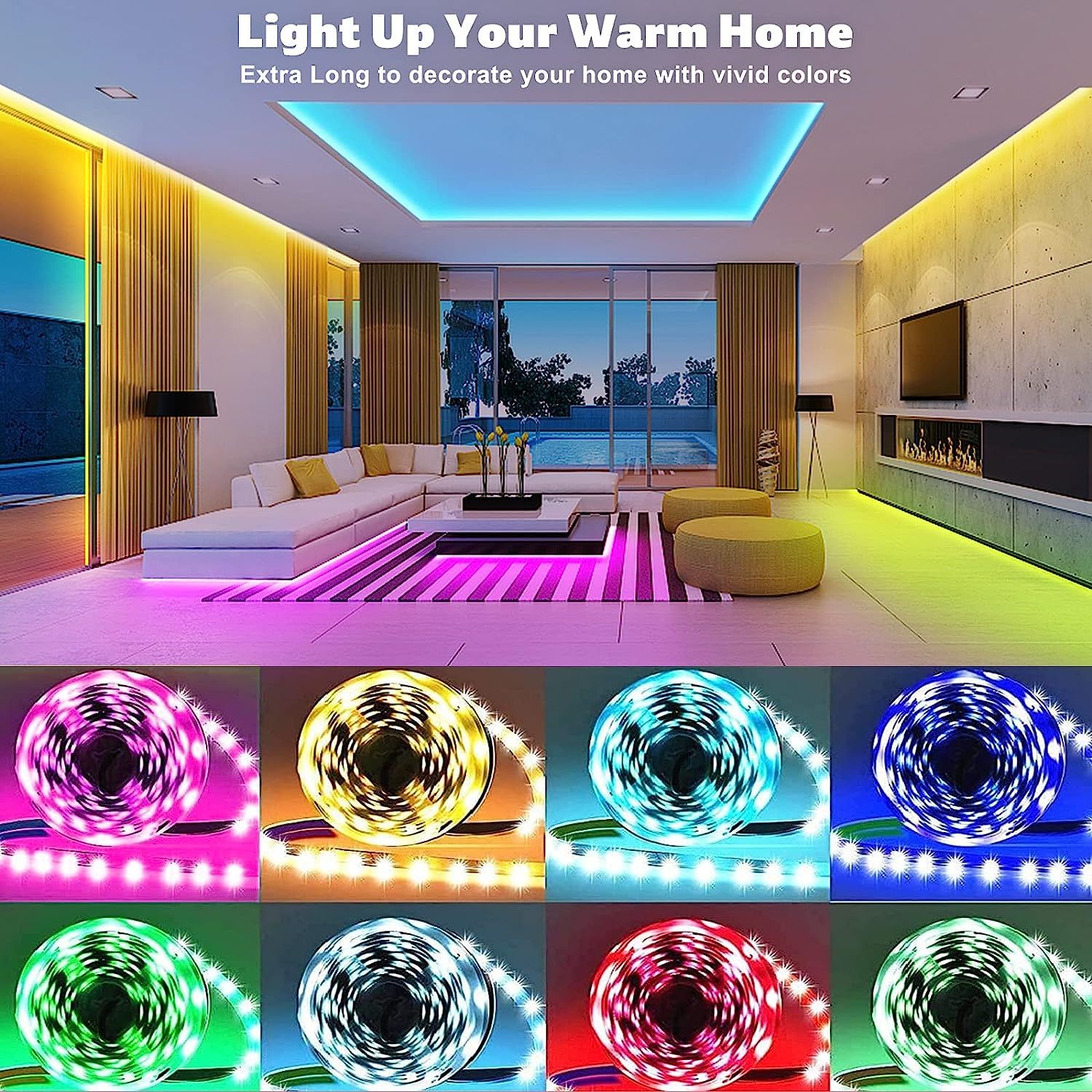 40m 130ft led lights for bedroom 2 rolls of 65ft smart rgb led strip lights with 44 keys remote control and app control music sync lights color changing lights for home party halloween christmas decorative light strip details 0