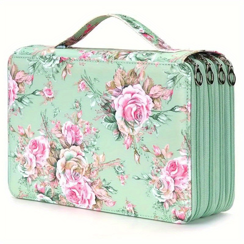 1pc Flowers Printed Storage Pencil Case, Holds 300 Pencils Or 200