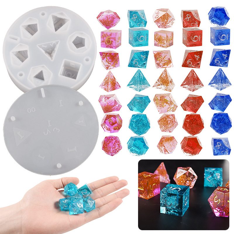 7pcs Silicone Resin Molds for Epoxy Resin Casting Molds Dice Fillet Square  Triangle Dice Art Resin Moulds for DIY Jewelry Craft Making Digital Game