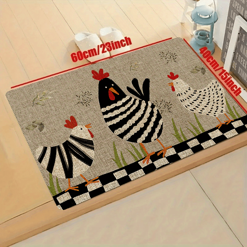 1pc Polyester Kitchen Rug, Modern Hen Pattern Kitchen Mat For Kitchen