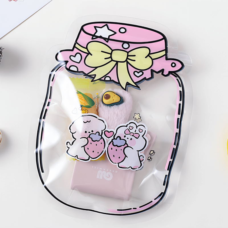 10pcs Cute Cartoon Plastic Strawberry Packaging Bags For Jewelry