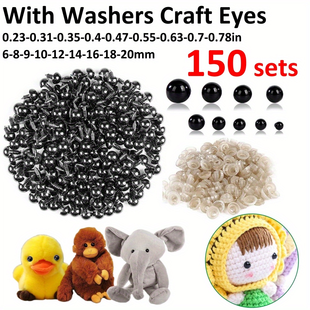 6-14mm Black Plastic Safety Eyes for DIY Crochet Doll Decoration DIY Craft  Kit Plush Toy Soft Toy Doll Eyes Accessories 100Pcs