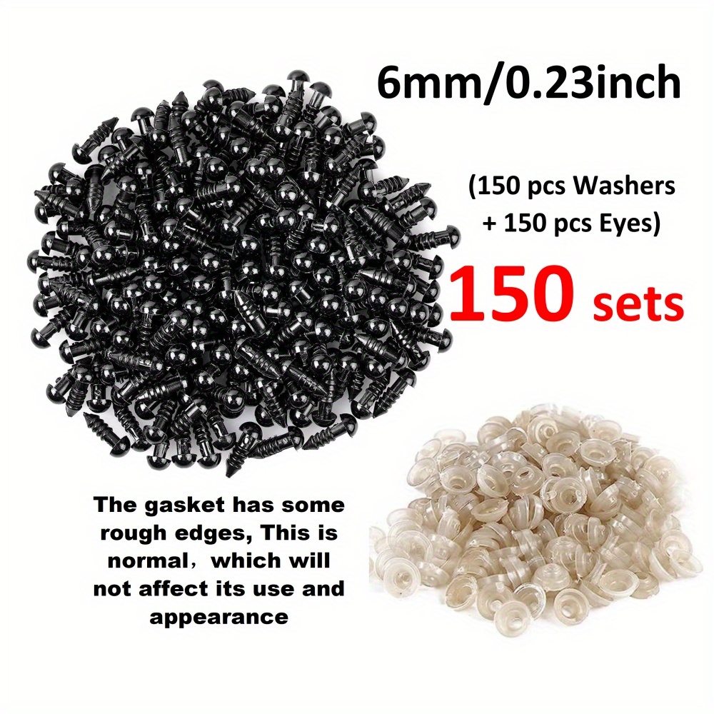 150pcs Safety Eyes for Amigurumi 12mm Plastic Crochet Doll Eyes with Washers for Knitting Crochet Crafts., Black