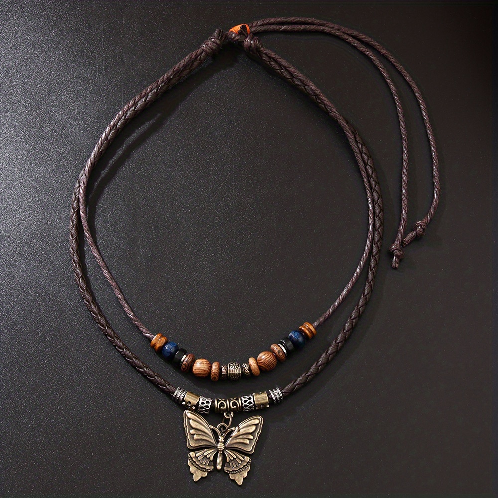 Vintage Wooden Bead Necklace Chunky Boho Ethnic Natural Wood Abstract 25" B2