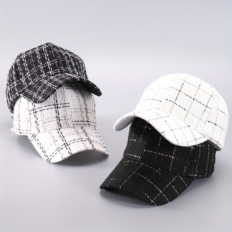 Stylish Houndstooth Baseball Black & White Checkered Warm Dad Hat  Lightweight Adjustable Sun Hats For Autumn - Temu