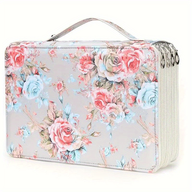 1pc Flowers Printed Storage Pencil Case, Holds 300 Pencils Or 200