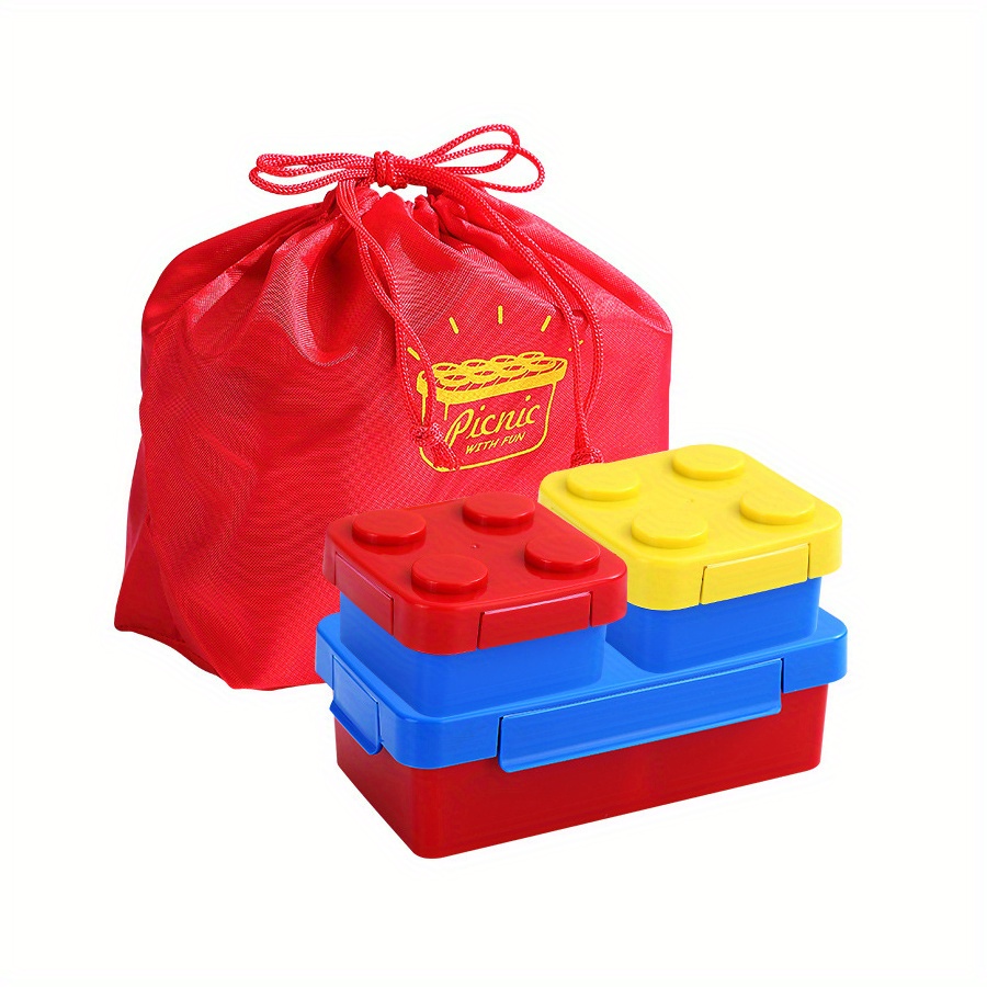 Building Block Lunch Box for Kids, Plastic Game Bento Box, School