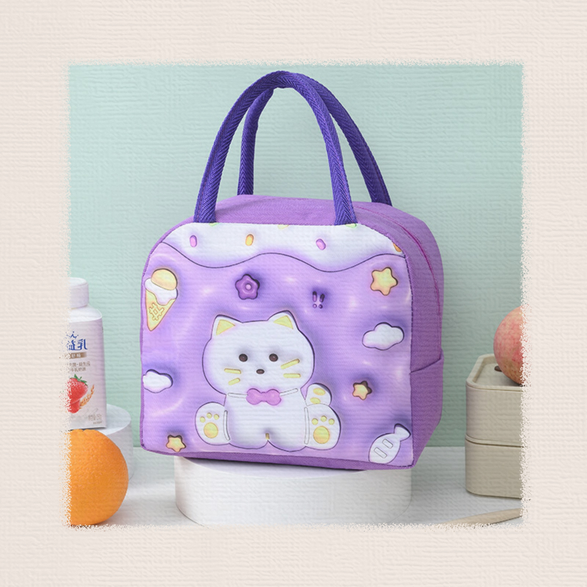 1pc 3d Cartoon Lunch Box Bag For Kids, Cute Thermal Insulated