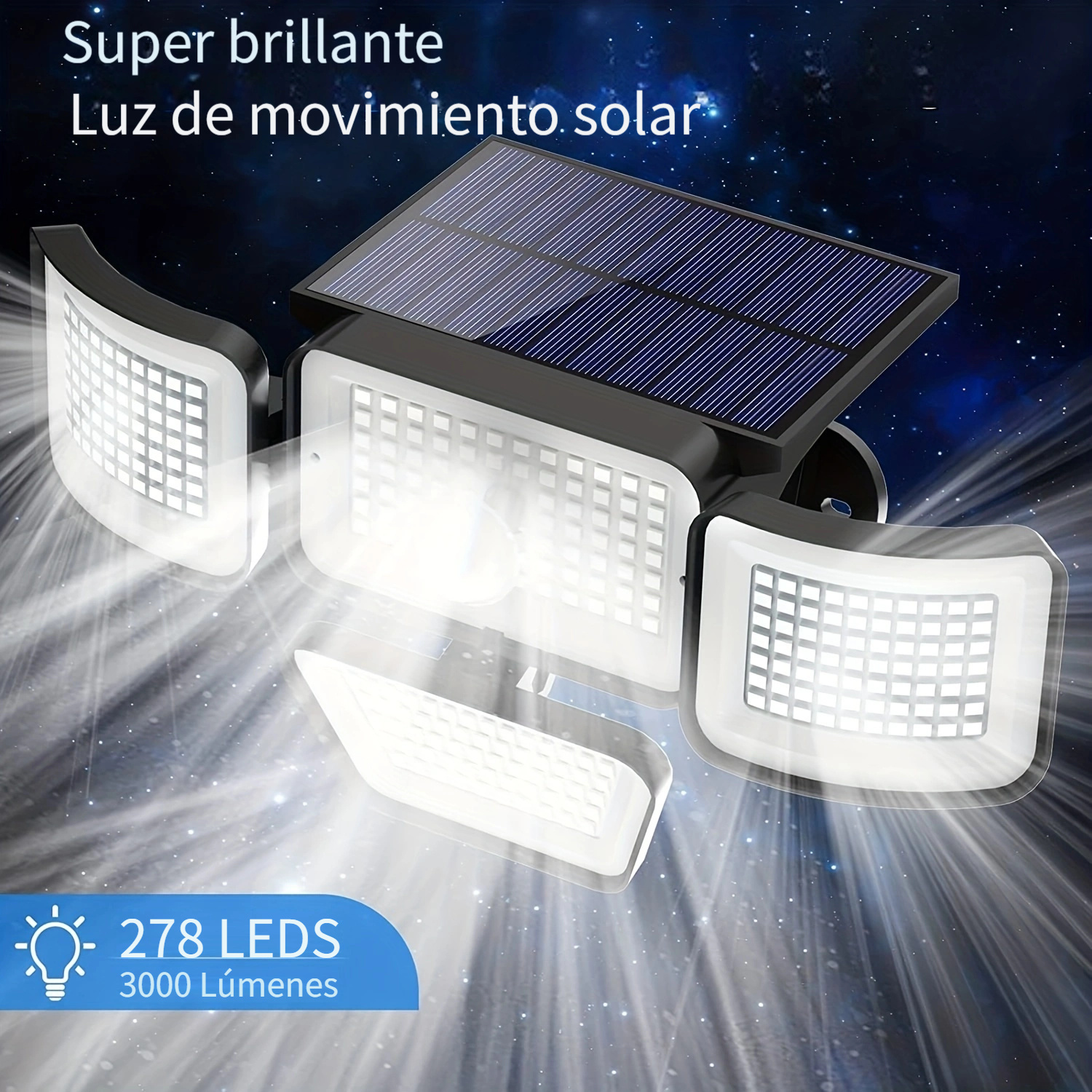 Luces solares para exteriores, 106 LED de 3000 lúmenes, con sensor de  movimiento, con control remoto, luces LED de pared de seguridad solar del