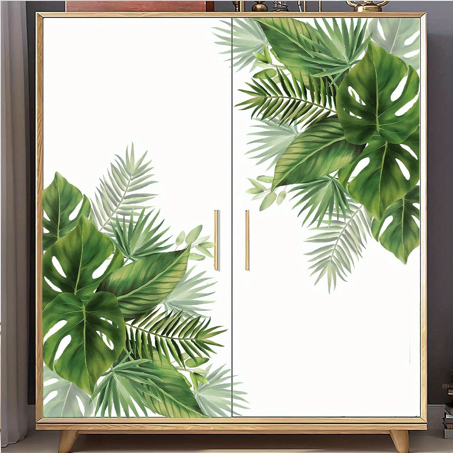 TEMU 2pcs Art Wall Sticker, Tropical Green Plant Leaves Pattern Self-adhesive Wall Stickers, Bedroom Entryway Living Room Porch Home Decoration Wall Stickers, Removable Stickers, Wall Decor Decals