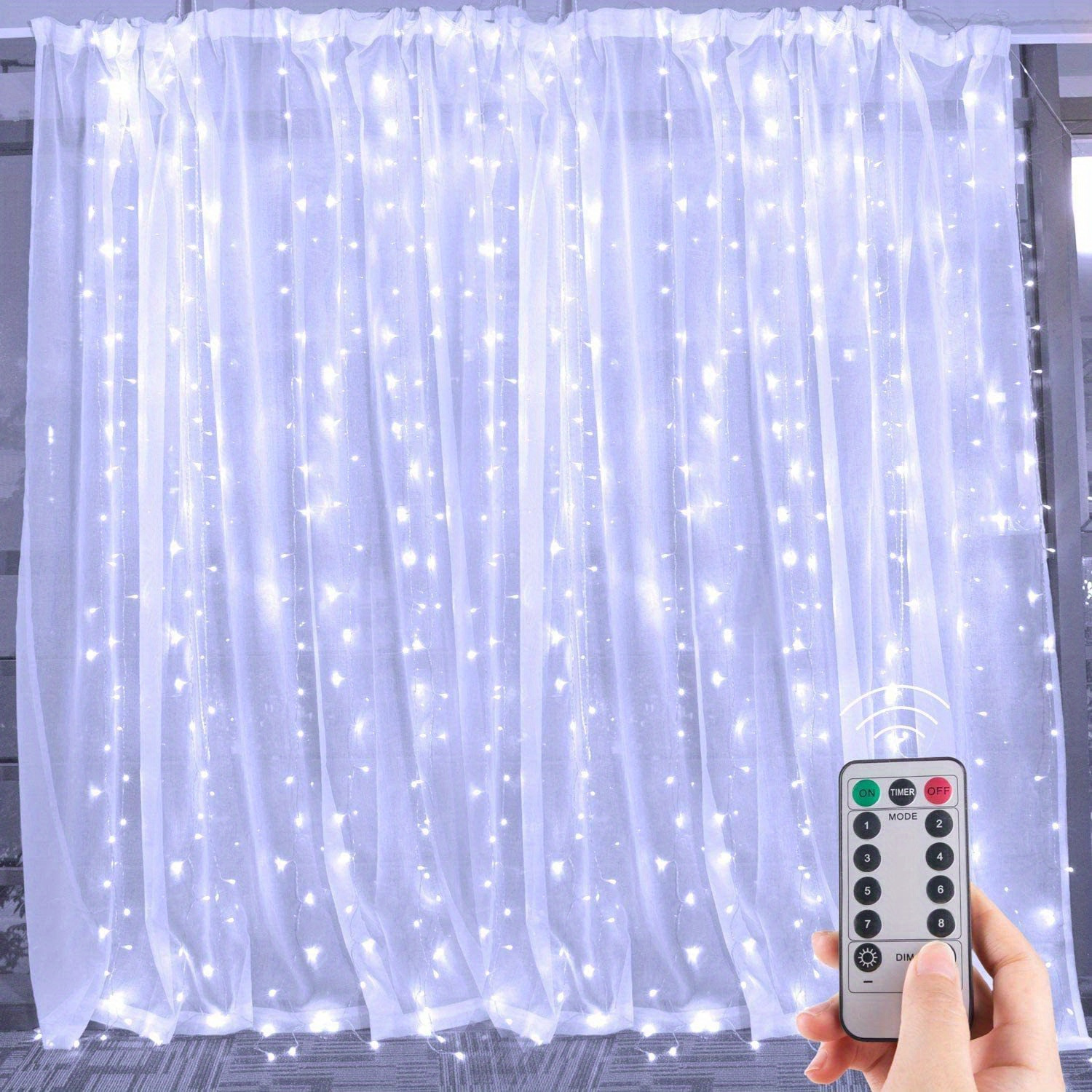 Litogo Rideaux Lumineux, 9,8 X 9,8 Pieds 300 LED Rideau Guirlande Lumineuse  Guirlande Lumineuse Suspendue USB 8 Modes Télécommande Rideau Lumières pour  Chambre Anniversaire Mariage Fête Noël (Blanc Chaud) 