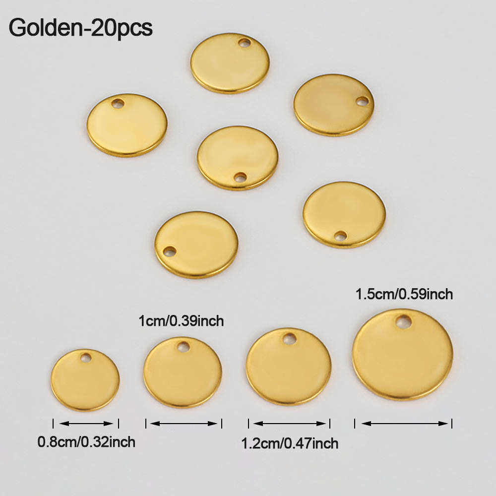 Image of 20pcs 8-15mm Round Golden Stainless Steel Stamping Blank Dog Tags Pendants Jewelry Making Bracelet Necklace Additions Wholesale