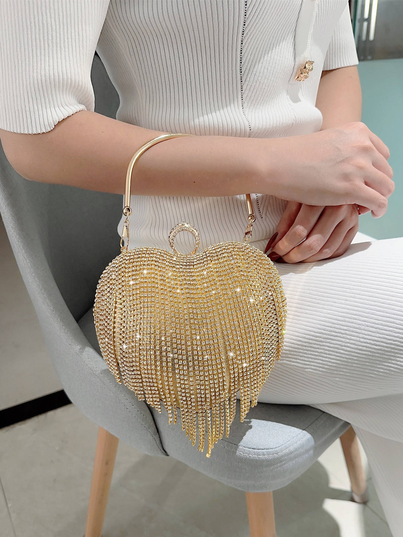 Women's Luxurious Heart Tassel Evening Clutch Rhinestone Wedding Party Purse Tote Women's Rhinestone Clutch Evening Bag For 1920s Party Prom Wedding Bridesmaids, Party, Christmas, Halloween Ball, Birthday Gift, Attendance, Workplace, Etc