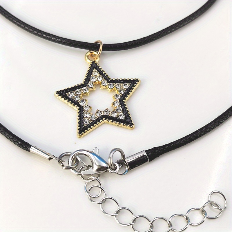 Leather choker necklace for men with black diamonds pendant