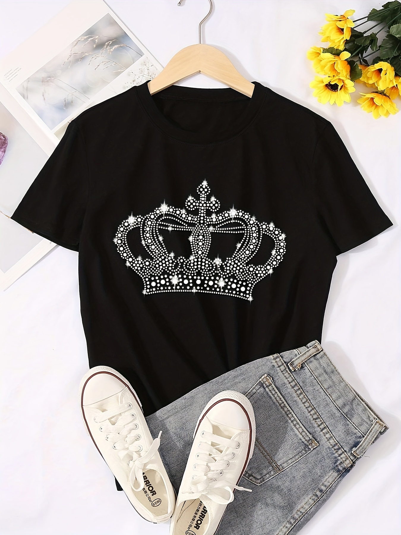 Inspire Women Crown Bling T-shirt- Black