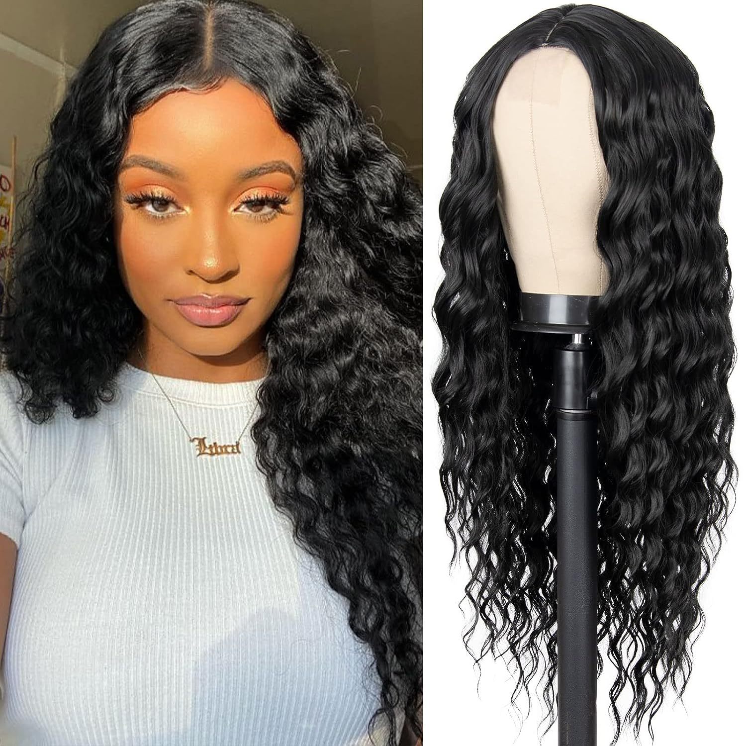 Long Curly Wig Synthetic Curly Wig For Women Middle Parted - Temu