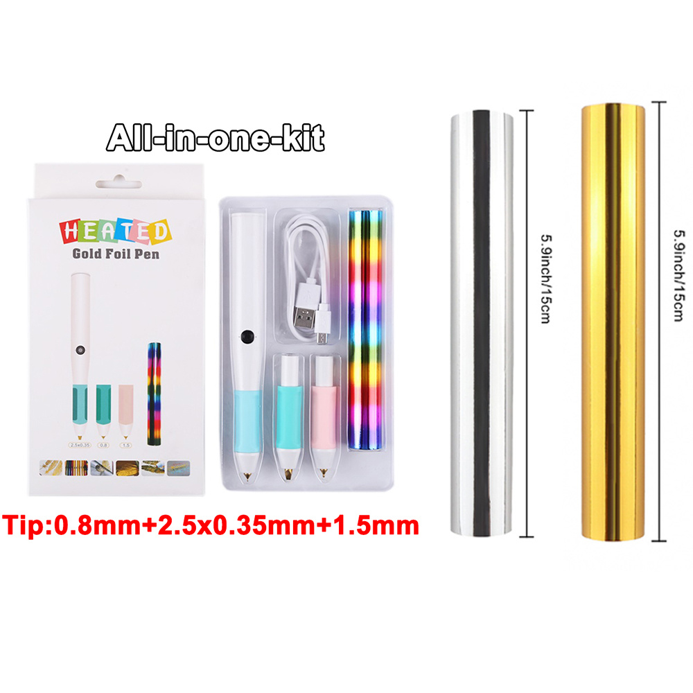 Hot Heated Foil Pens Set, USB Heat Foil Pen for Scrapbooking Tool Kits Gold  & Silver Hot Foil Roll for Card Making Craft Scrapbooking Drawing Pen with  USB Cable DC5V 