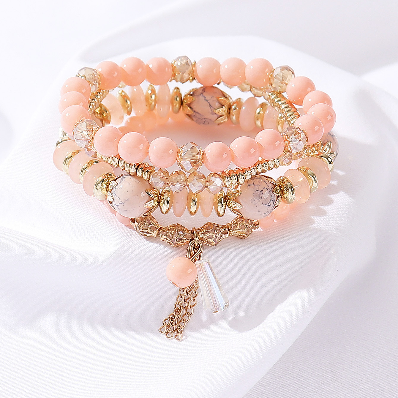 Simple BELA Charm Bracelet Chain With Crystal Bead Charms