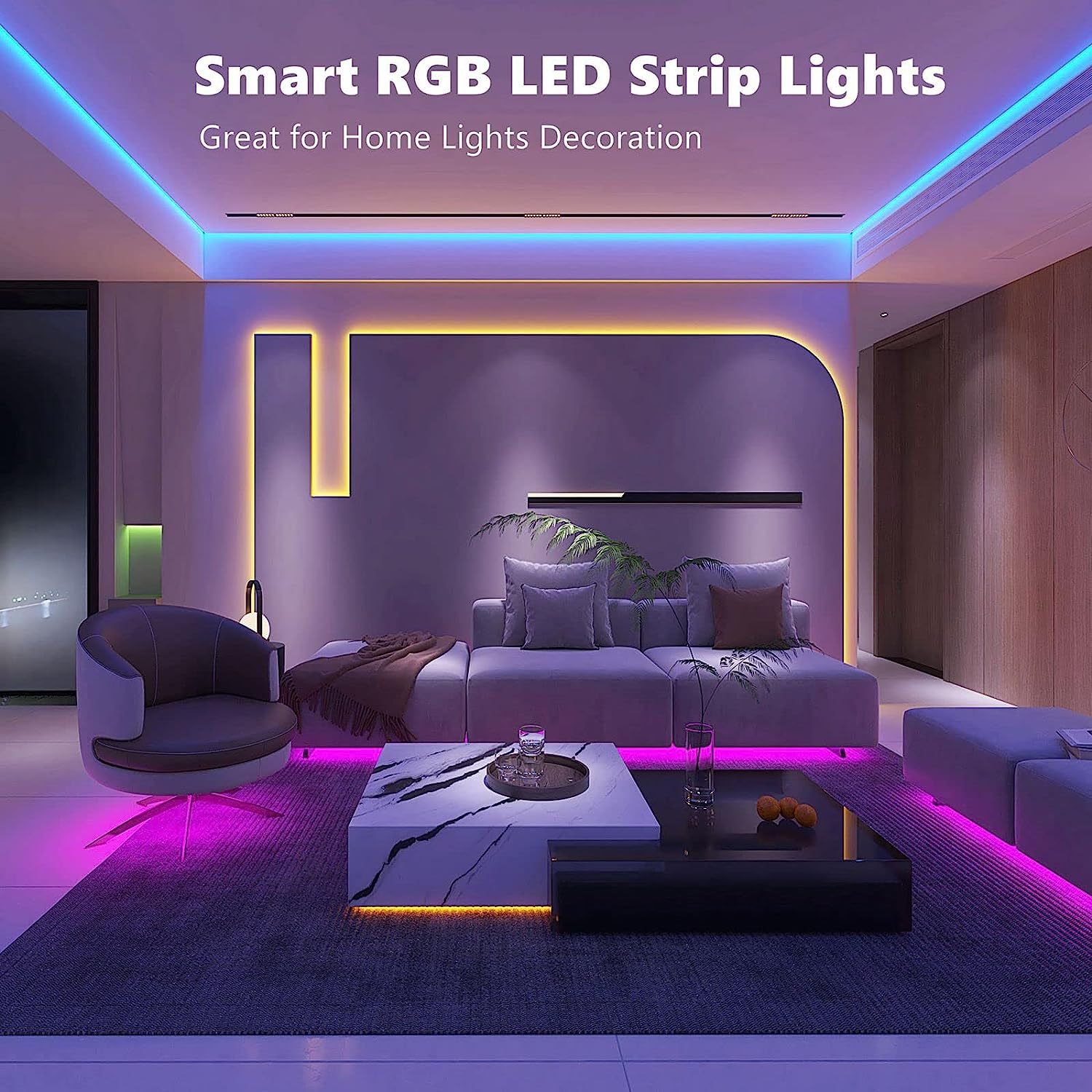 40m 130ft led lights for bedroom 2 rolls of 65ft smart rgb led strip lights with 44 keys remote control and app control music sync lights color changing lights for home party halloween christmas decorative light strip details 1