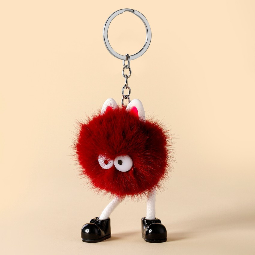 Cartoon Animal Pom Pom Keychain Cute Plush Doll Key Chain - Temu