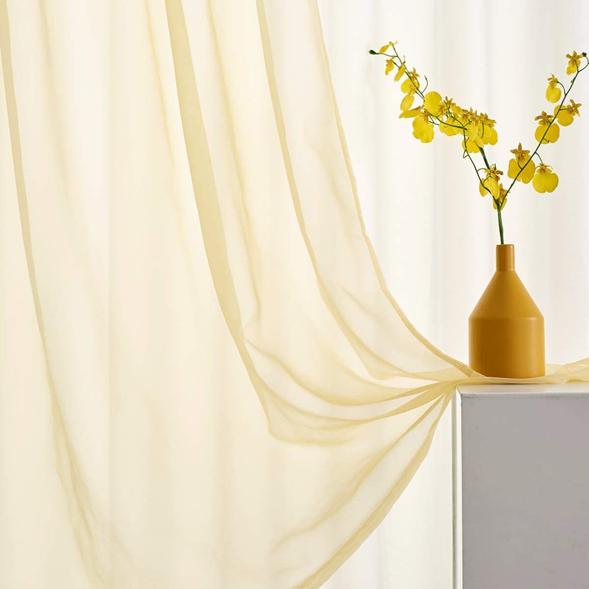 2 panels set sheer curtains basic rod pocket curtain for bedroom office living room yard kitchen home decor details 4