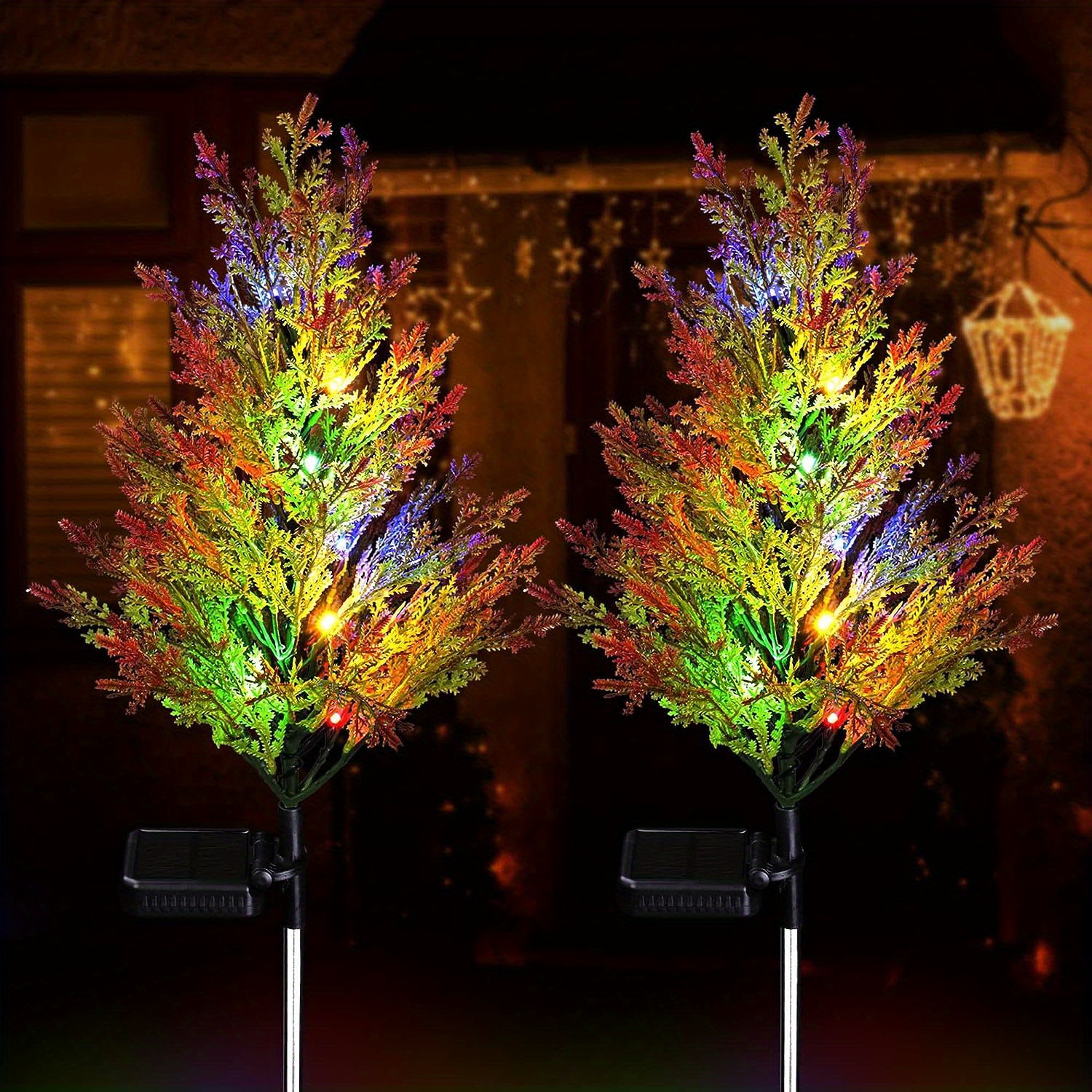 2pcs solar pine lights christmas garden ground lights waterproof multi color garden path outdoor christmas festival lights landscape lights solar lawn decorative lights details 1