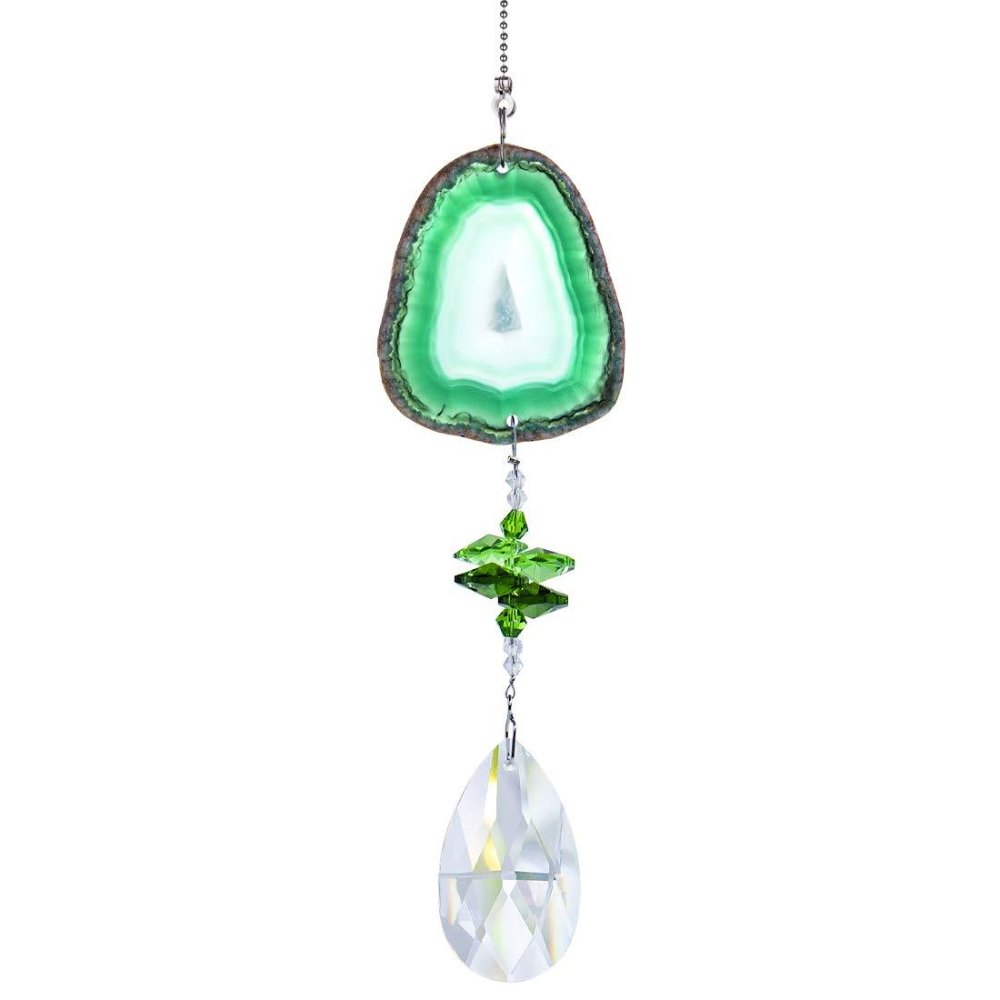 Suncatcher Hanging Crystal Ball With Agate Slices Wind Chimes Ornaments Decor For Window Home Garden