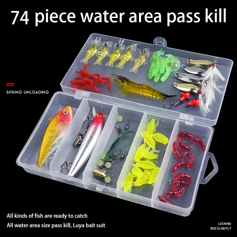 Junsice Fishing Lures Kit For Freshwater Bait Tackle Kit For Bass Trout Salmon Fishing Accessories Tackle Box Including Spoon Lures Soft Plastic Worms