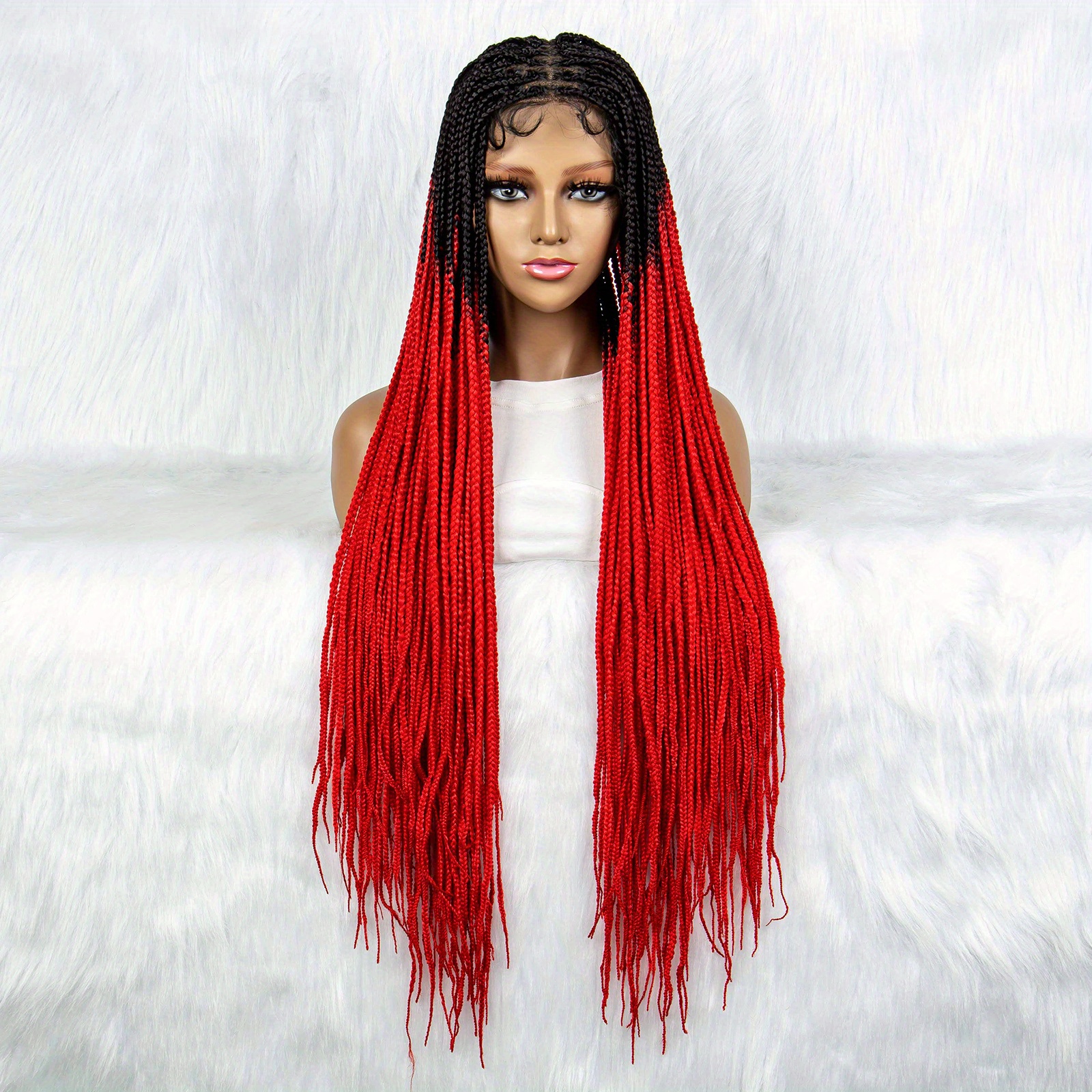 Lexqui 36 HD Full Lace Braided Wigs Butterfly Square Knotless Box Braid  Wig for Women Burgundy Red Synthetic Transparent Lace Front Braids Wig with
