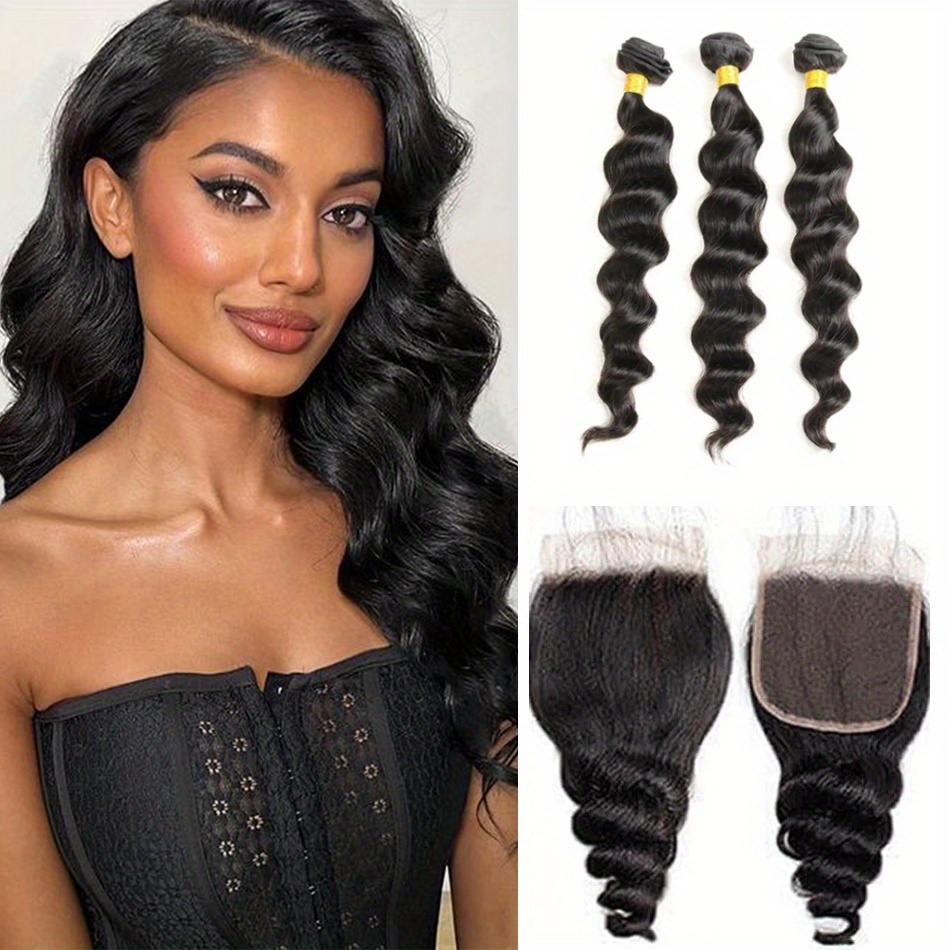 3 human hair outlet bundles with closure