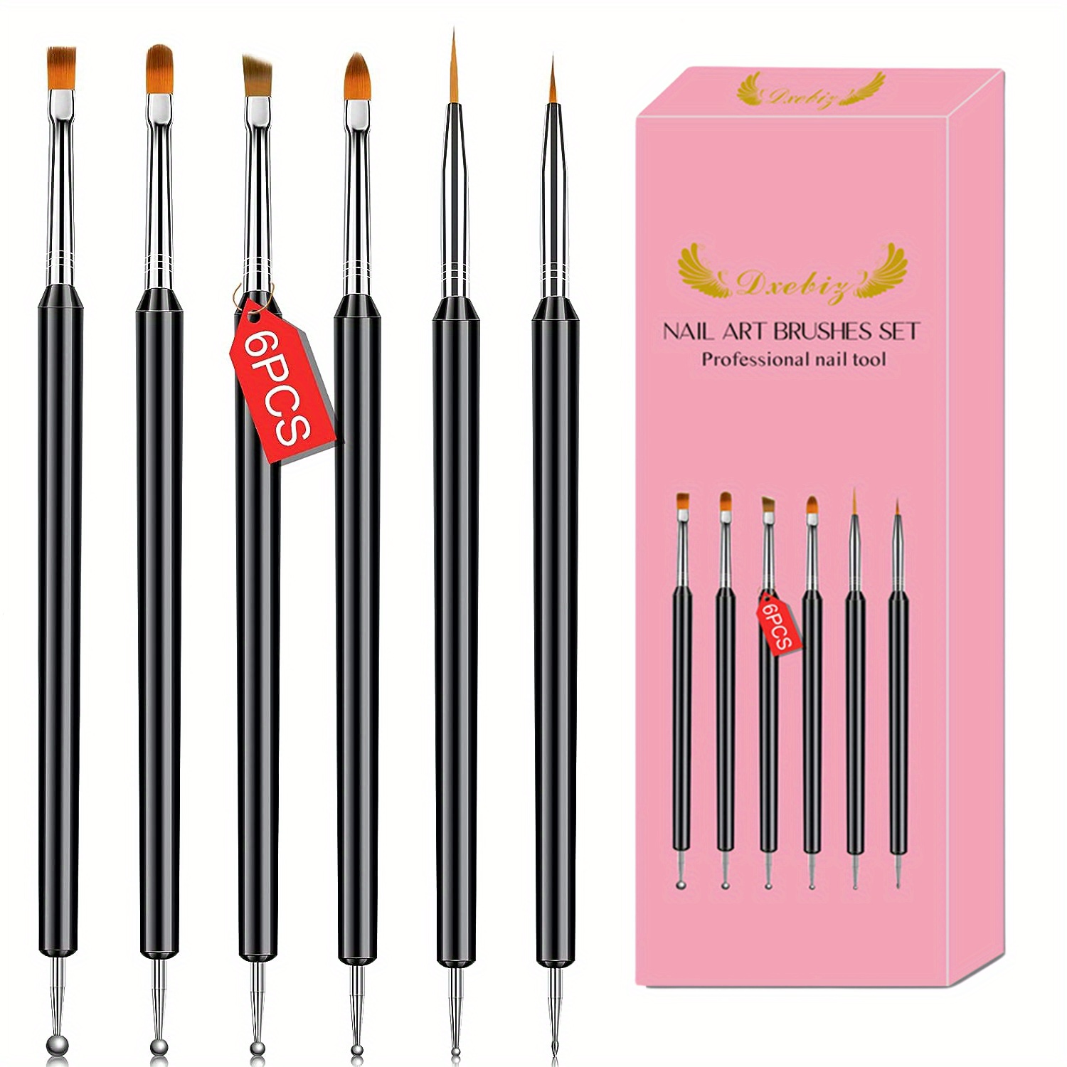6Pcs Nail Art Liner Brushes Set - Nail Gel Polish Painting Nail Design Brush  Pen
