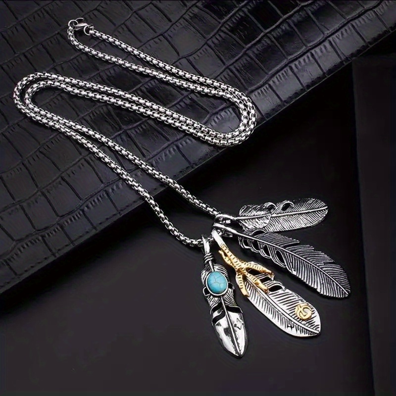 Image of 1pc Fashion Necklace: Stylish Feather Pendant For Boys - Your Look And Add Charm To